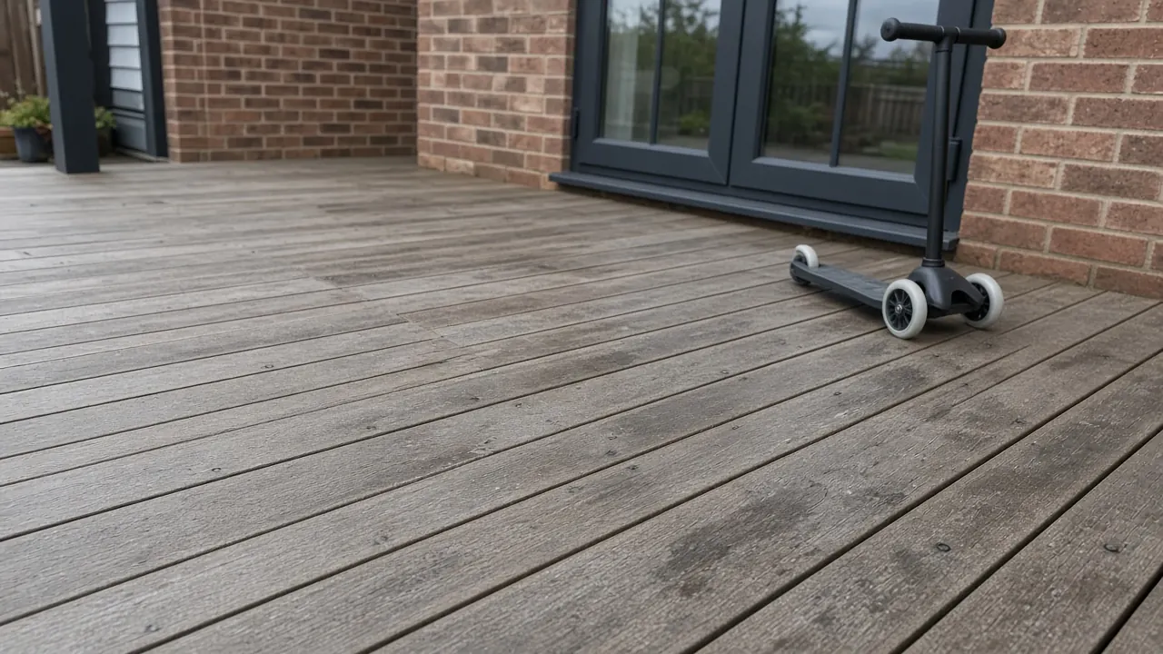 Example image: grippy embossed composite boards with a child's scooter resting on them