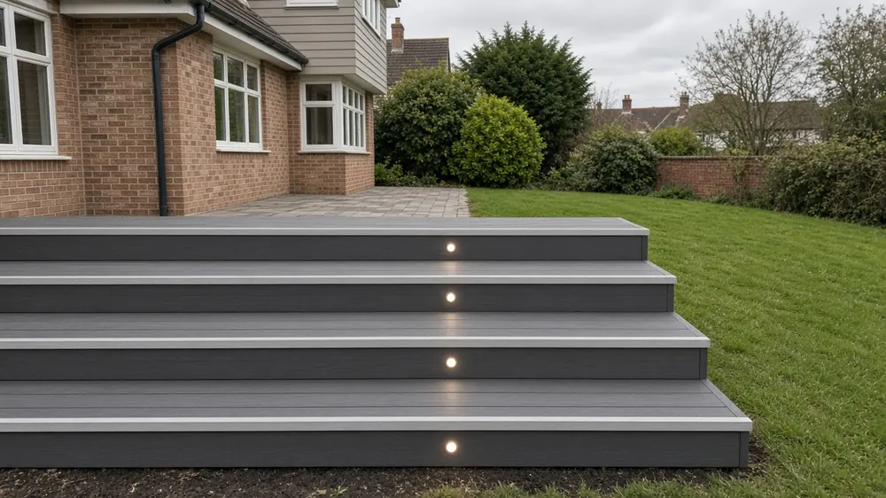 Example image: wide shallow deck steps with rounded nosings